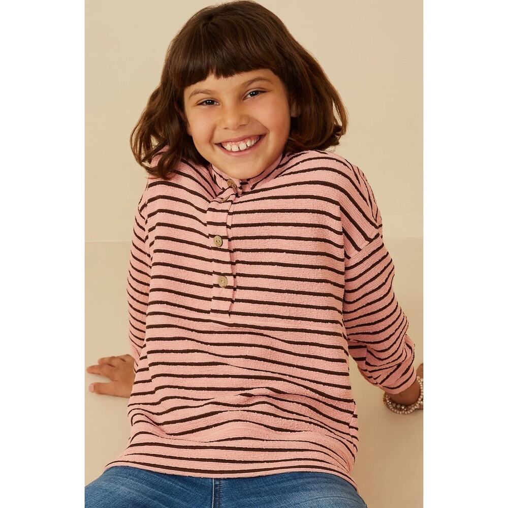 Hayden Girls Textured Stripe Knit 1/2 Button Up Top NWT size m